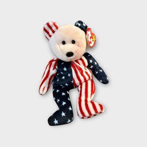 Ty Beanie Baby “Spangle” the Bear – 1999 Patriotic USA Flag Design – With Tag